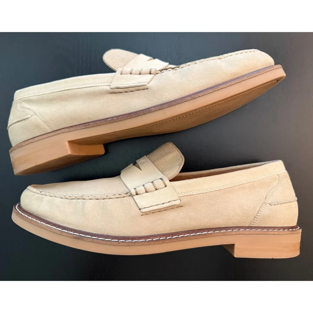 Cole Haan Suede Dress Penny Loafer Men Size 10.5 M Cream Leather Moc-Toe Slip-On - Picture 10 of 12